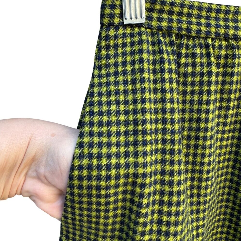 Pendleton Vintage 60s 70s Virgin Wool Houndstooth Twee‎ Mod A-Line Skirt Green S - Picture 6 of 9